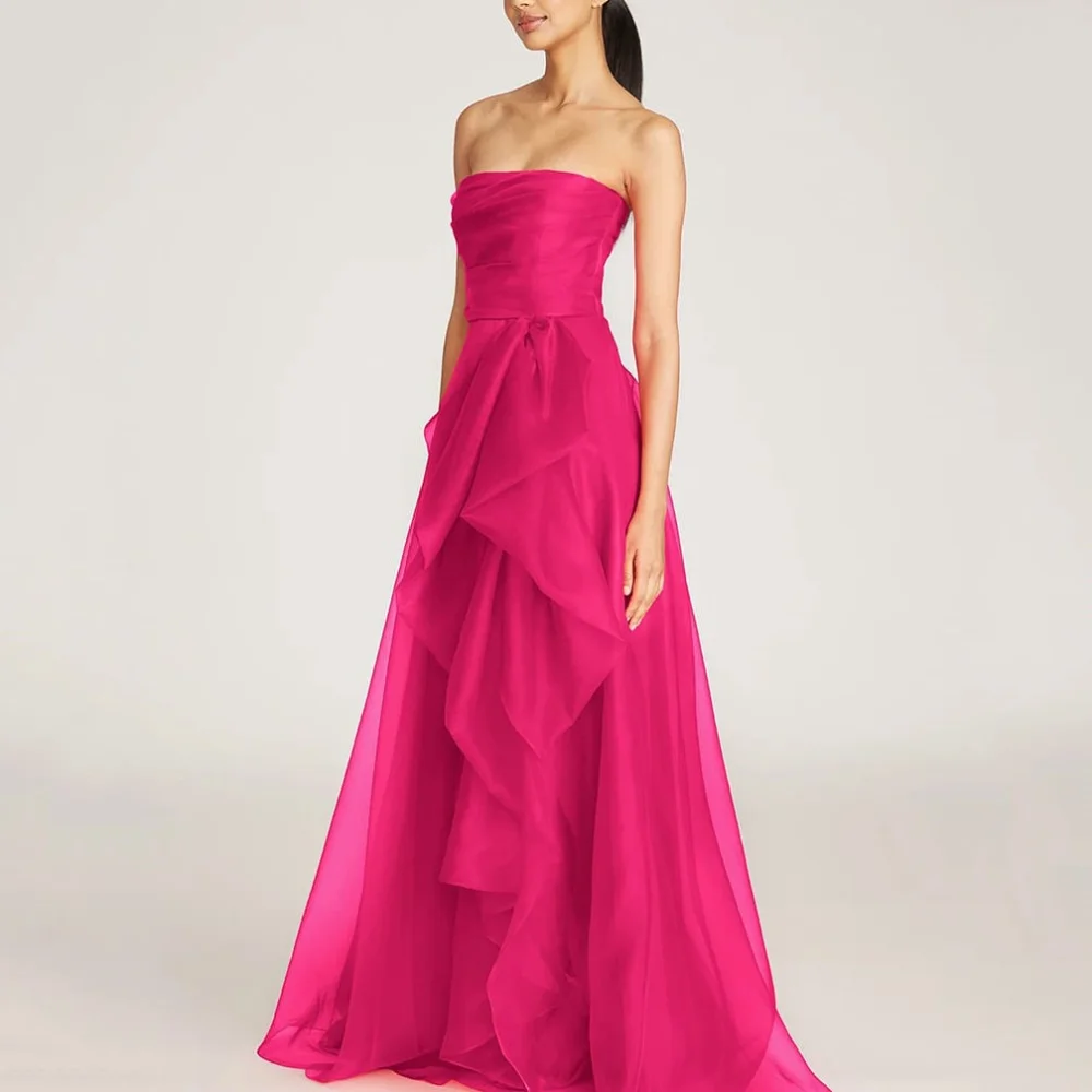 Romantic Prom Dress A Line Strapless For Women Evening Gowns Floor Length Backless Party Dresses robes de soirée