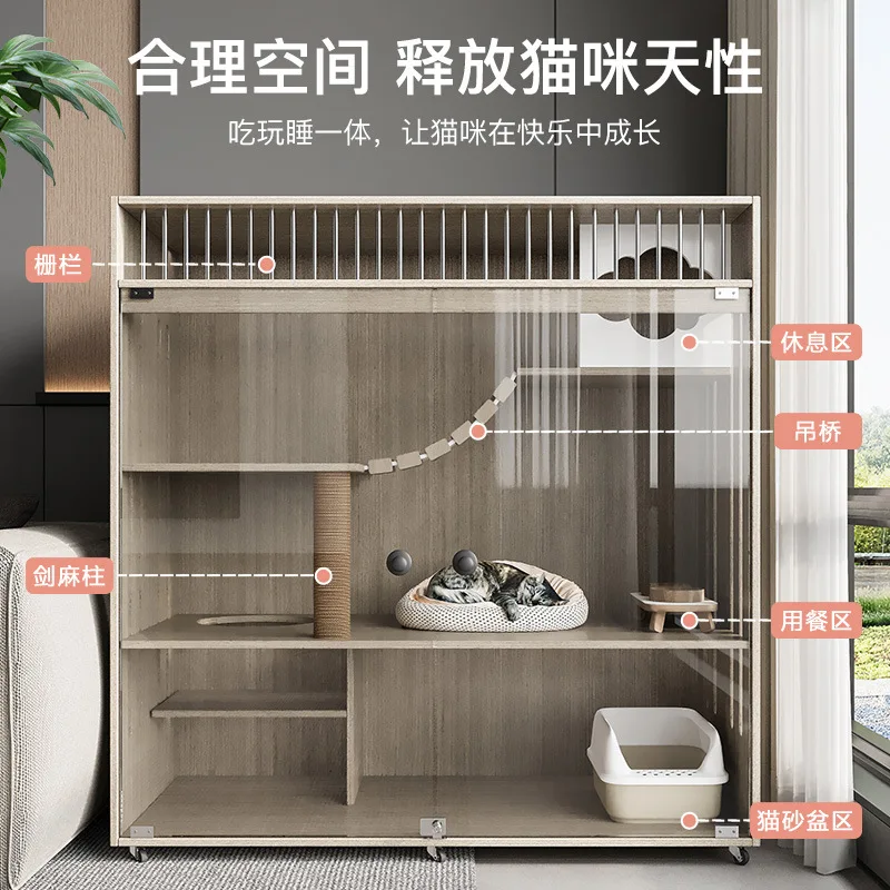 

Cat villa solid wood nest oversized own house cat cage double layer house cabinet cat cage