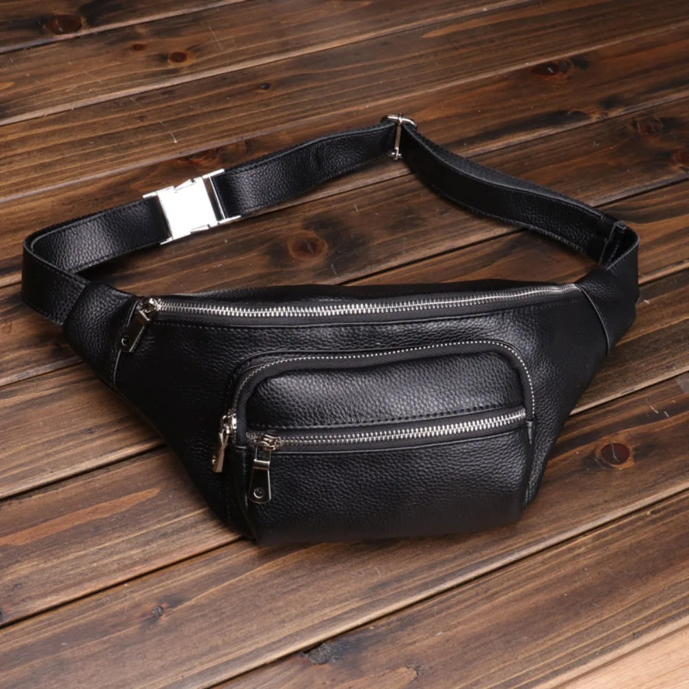 

New Fashion Men's Leather Fanny Pack Single High Shoulder Fashion Oblique Span Leather Simple First Layer Cowhide Breast Bag