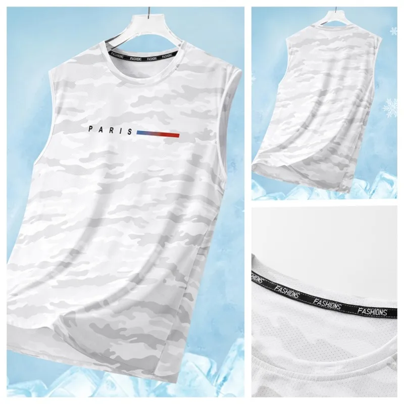 

Мужская летняя модная майка из ледяного шелка, бесшовная, комфортная, для активного отдыха, велоспорта, влагоотводящая, быстросохнущая, без рукавов