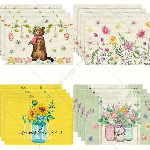 

4 шт., пасхальный весенний коврик для еды, кошачий лист, пасхальное яйцо, обеденный стол, украшение для чайного стола, противообрастающий и термоизоляционный коврик