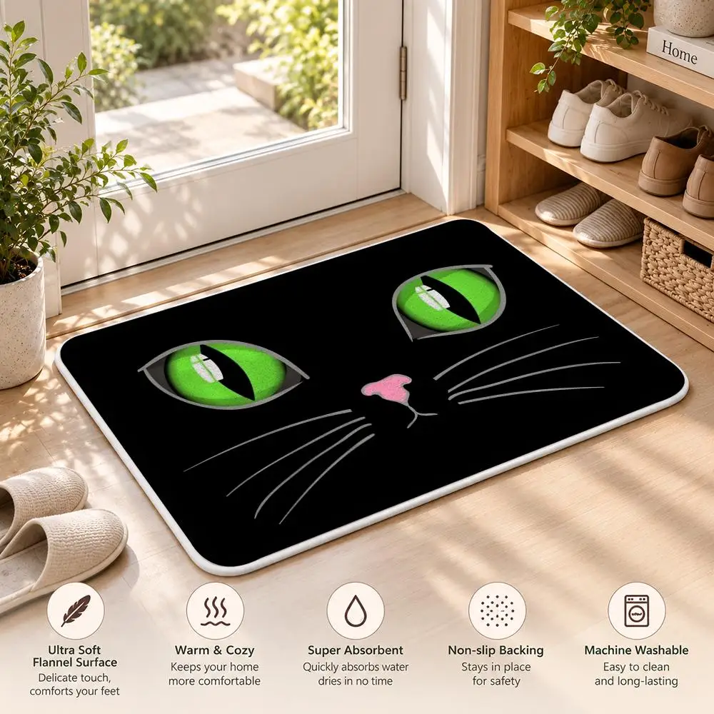 Dark Style Black Cat Floor Mat Flannel Rug Soft Non Slip Washable Door Mat for Bathroom Bedroom Kitchen Home Decor