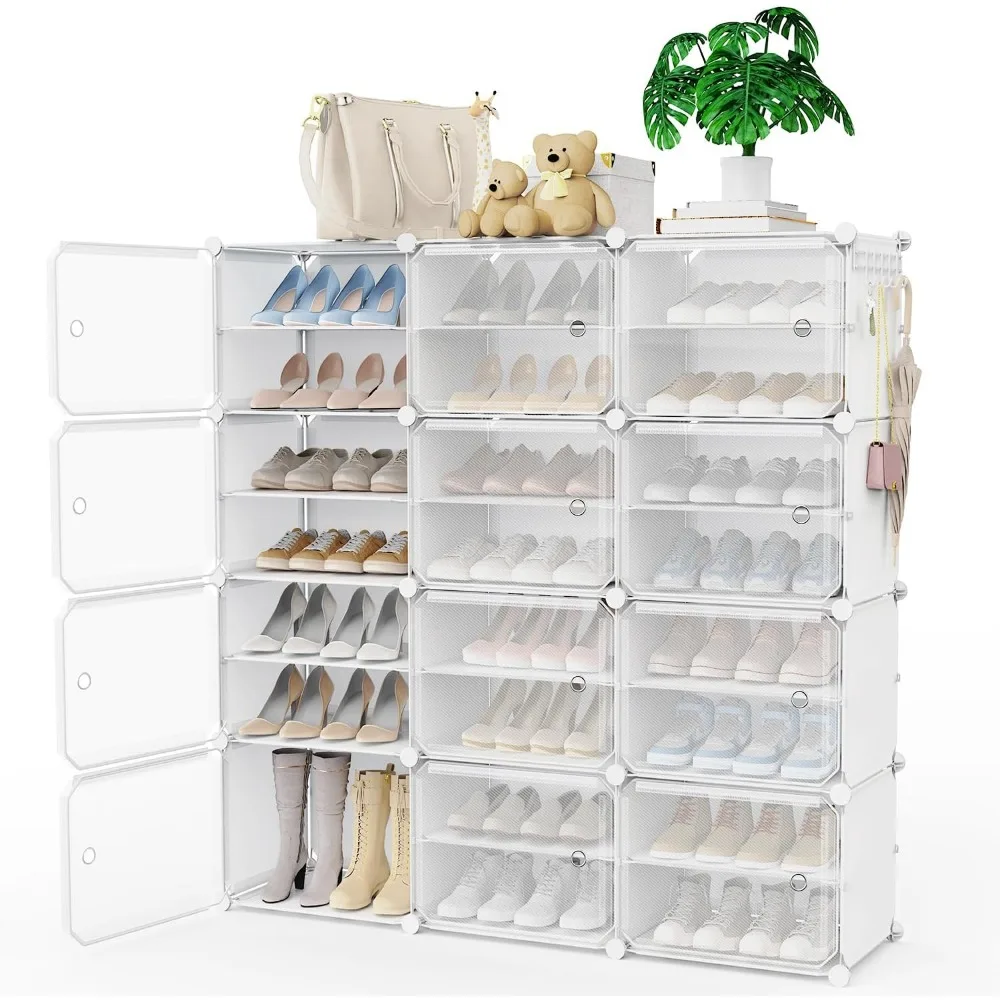 Portable Shoe Rack Organizer for Closet and Entryway - Holds 48 Pairs with Doors