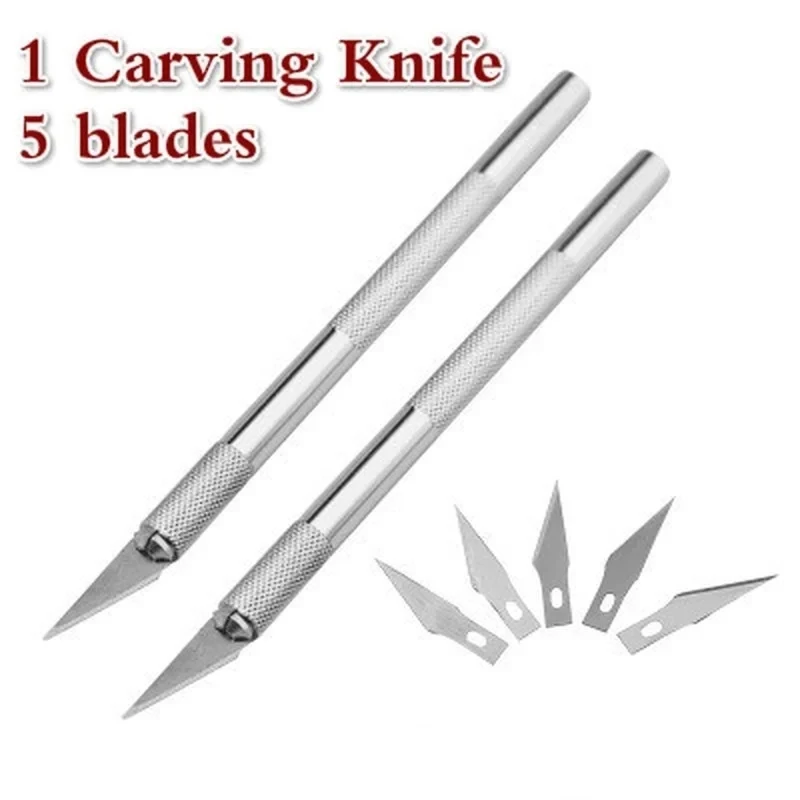 Non-Slip Metal Scalpel Knife Tools Kit Paper Cutter Engraving Craft Knives +5pcs Blades Mobile Phone PCB DIY Repair Hand Tools