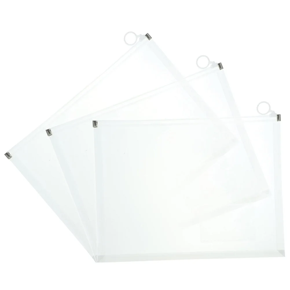 3Pcs Document Organizer PP Plastic File Folders A4 Large Capacity Thick File Storage Bags Office Document Holders Clear