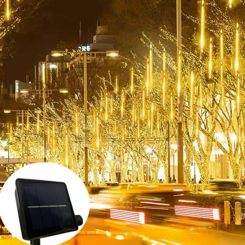 30/50 سنتيمتر الشمسية النيزك دش المطر عطلة ضوء مصباح ليد سلسلة في الهواء الطلق عيد الميلاد الديكور ل شجرة حديقة 8 أنبوب الجنية ضوء #2
