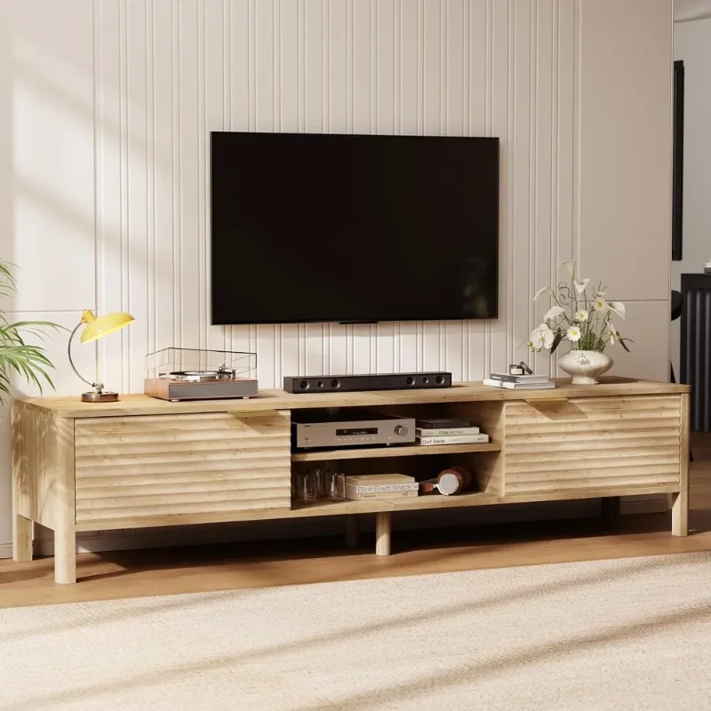 Mid-Century Modern TV Stand for Living Rooms: Storage and Adjustable Shelves for 80-Inch TVs