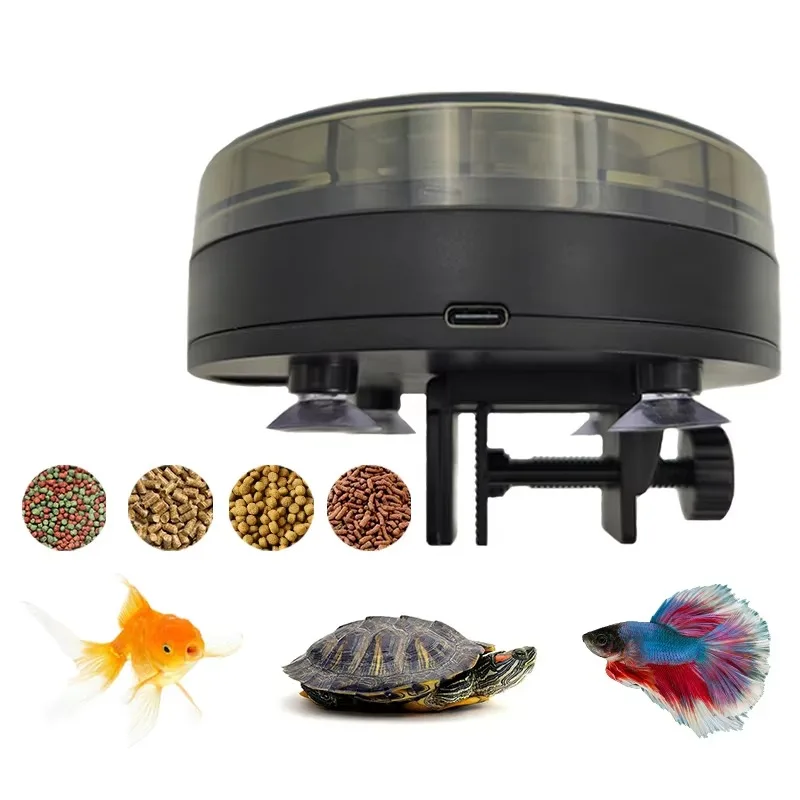 Round Plastic Timing Automatic Fish Feeder, Moisture-proof Feeding Dispenser for Koi Carp Aquarium Fish Tank