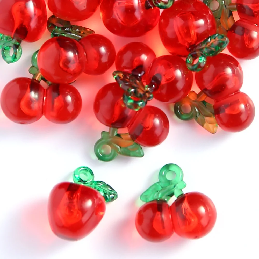 10pcs/set Acrylic Red Cherry Apple Beads Charms Fruits Pendant For Jewelry Making DIY Bracelet Hair Clip Accessories