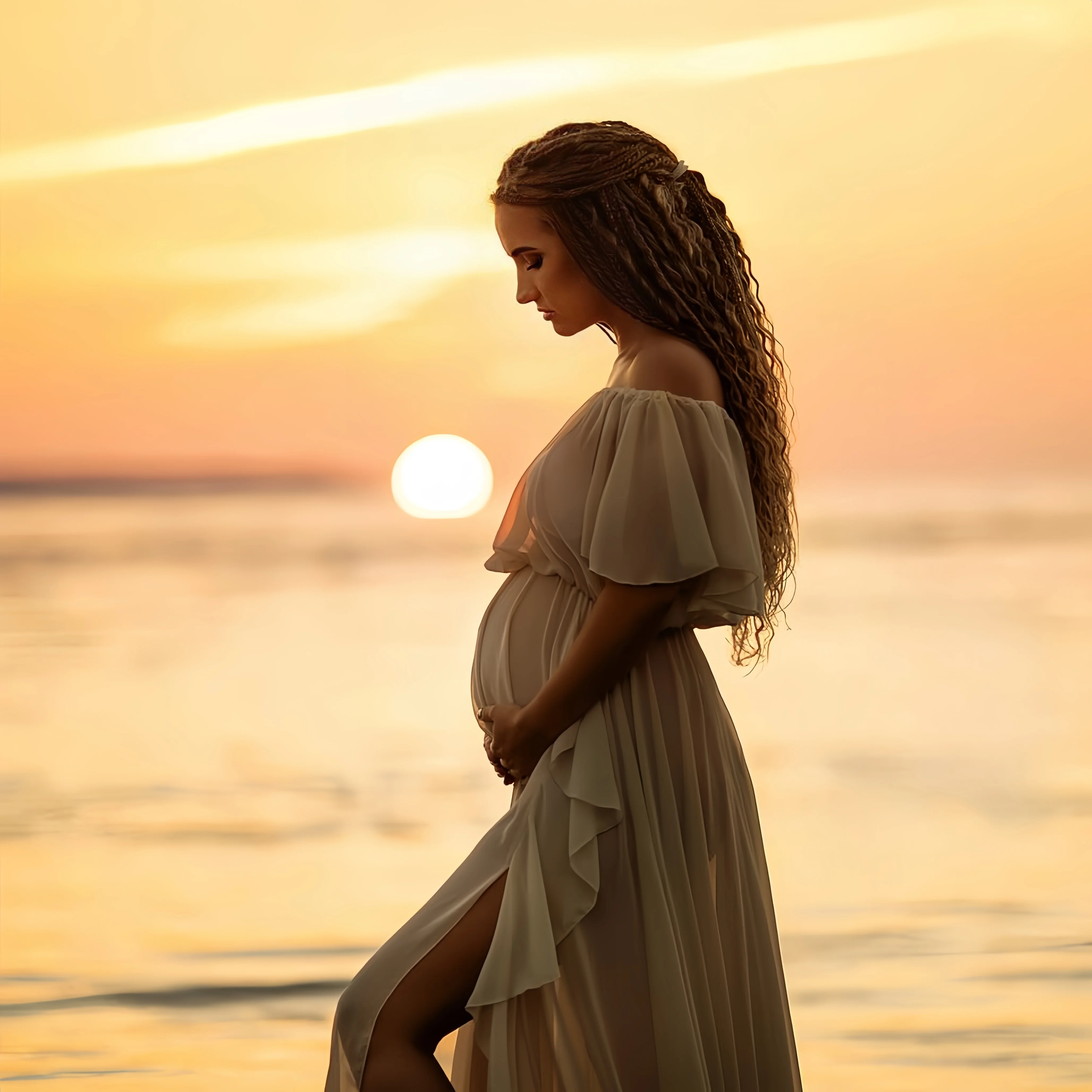Slash Neck Chiffon Maternity Photography Props Dresses Sides Slit See Through Pregnant Woman Photo Shoot Long Dress