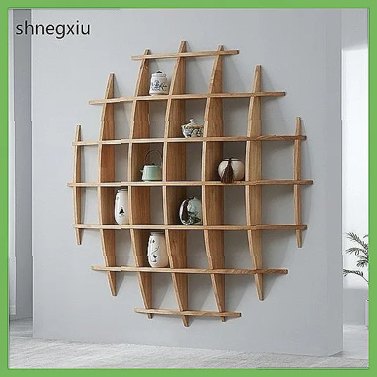 Vintage Wooden Wall Shelf for Tea Set Display & Home Decor, Storage Organizer