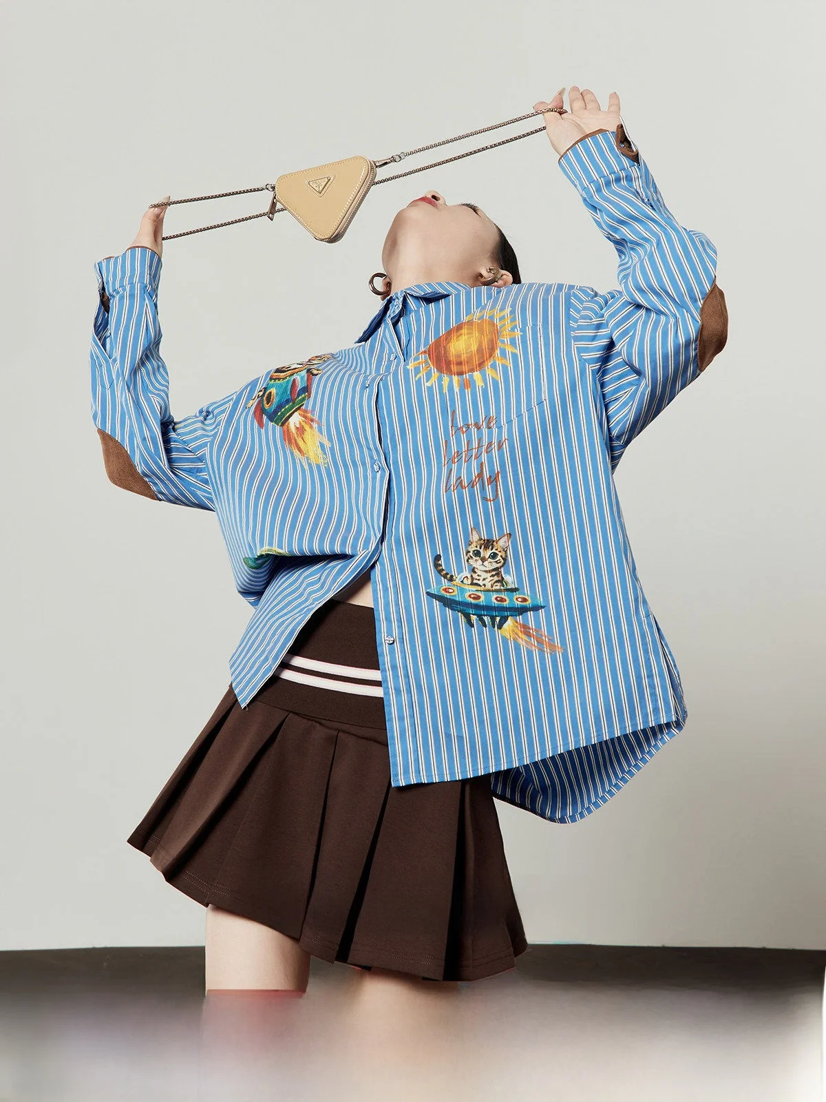 

Loose Casual Style Blue Striped Women's Shirt Rocket Brand Spring New Arrival Slimming Effect Long Sleeve Printed Fabric