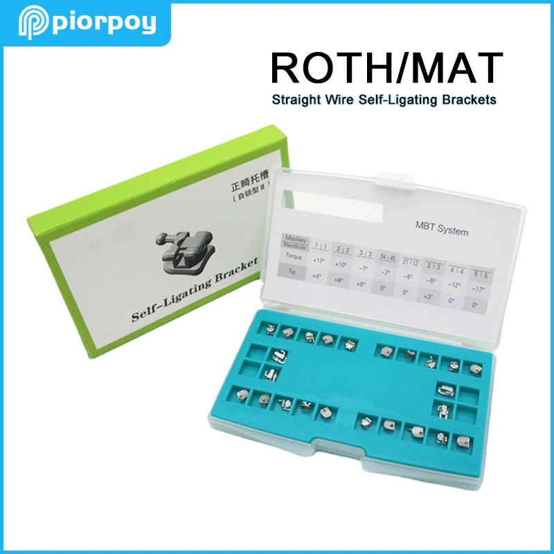 PIORPOY 1 Caja de Brackets Autoligables Activos para Ortodoncia Dental, Monoblock con Tubos Bucales MIM MBT/Roth 0.022, 345 Ganchos, Dropship