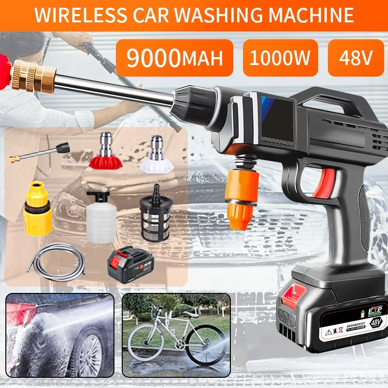 48V 9000mAh Car Water-Gun Wireless Portable High Pressure Car Washing Machine Lithium Battery Charging Car Cleaner Spray Washer