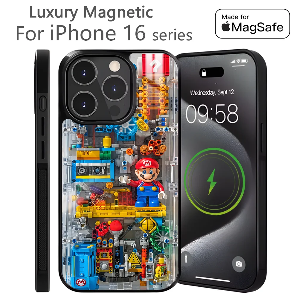 Funda de juego de Mario Bros Phone Case For iPhone 16 15 14 13 12 11 Pro Max Plus Mini Magnetic Magsafe Wireless Charging Cover