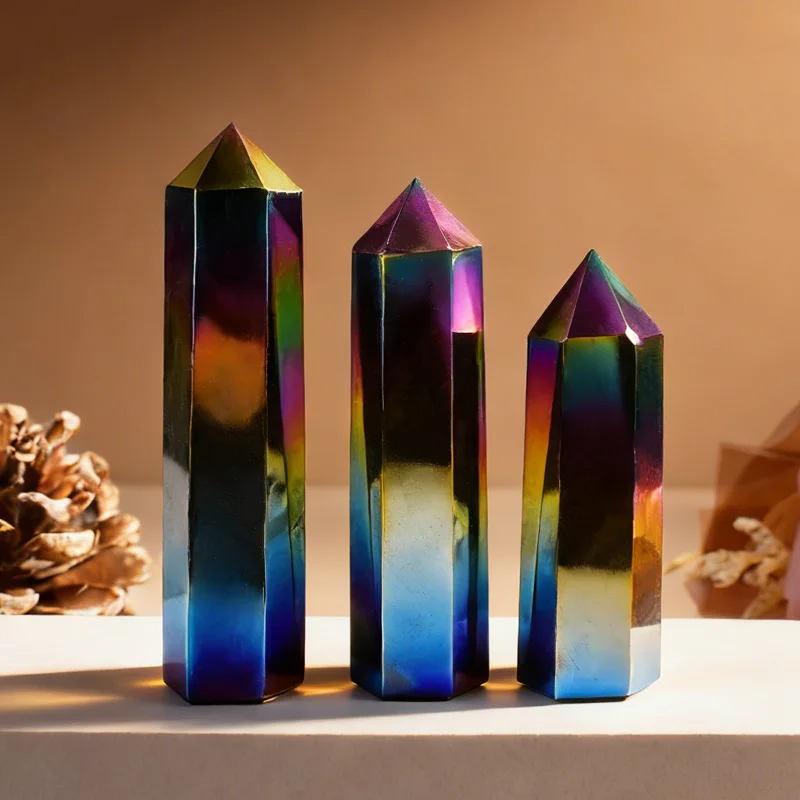 Pirámide de Obsidiana Natural con Aura, Torre de Cristal Electrochapada, Piedra Curativa de Energía, Cuarzo, Decoración para el Hogar, Adorno Reiki