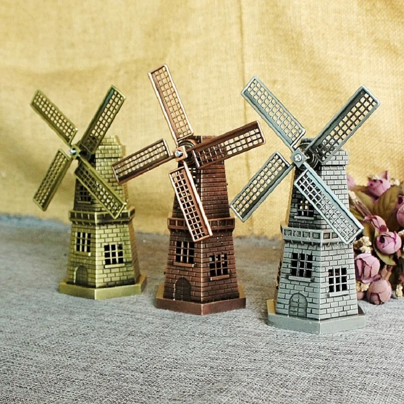 

Metal Windmill Model Holland Landmark Building Tourist Souvenir, Home Decor Furnishing Articles, Office Desktop Statue, Ornament