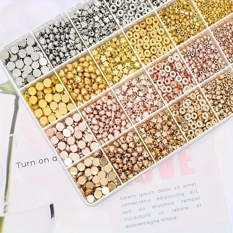 Mixed Metal Spacer Beads Kit, Multi Color Flat Round Disc Beads, Assorted Alloy Beads with Storage Box, DIY Bracelet Necklace Ea