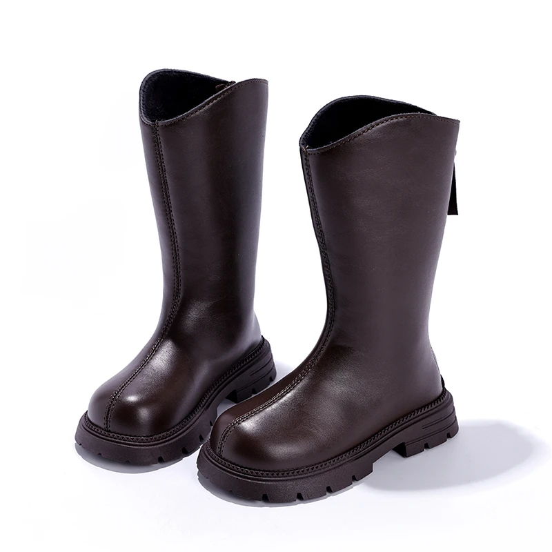 

Classic Children's Outdoor Mid-calf Boots Winter Black Brown Girls Cotton Boots Fashion Plush Kids Platform Long Boots Simple