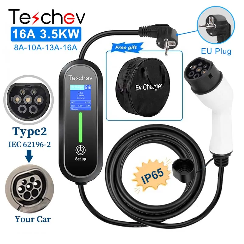 Cargador Portátil para Vehículos Eléctricos Teschev Tipo 2/Tipo 1 J1772 16A 3.5kW, Cable de Carga con Enchufe CEE7/7… — oferta en AliExpress