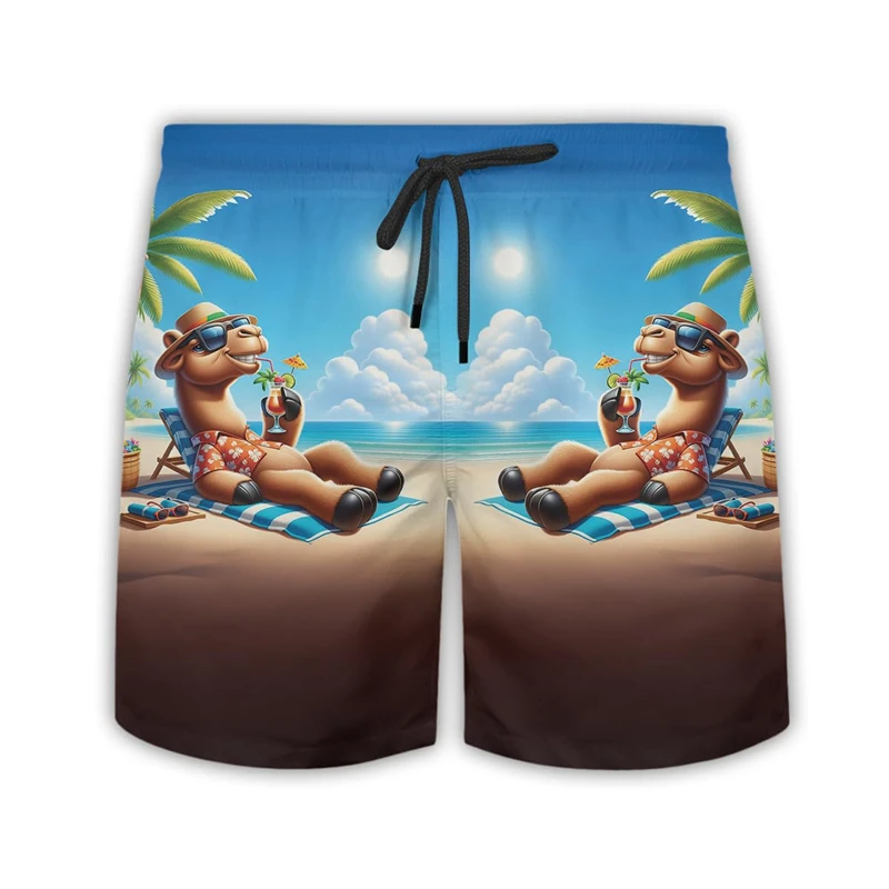 Funny Camel 3D Printed Short Pants For Men Clothes Cartoon Colourful Animal Beach Shorts Desert Cactus Trunks Hawaiian Trousers