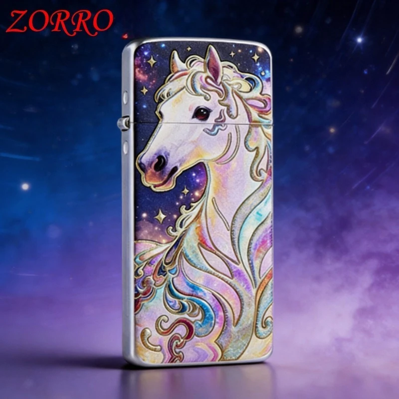 ZORRO ZC5‑F031 Gen2 Ultra Thin Lighter 3D Pegasus Relief Empty Without Fuel Retro Grinding Wheel Metal Men Gift
