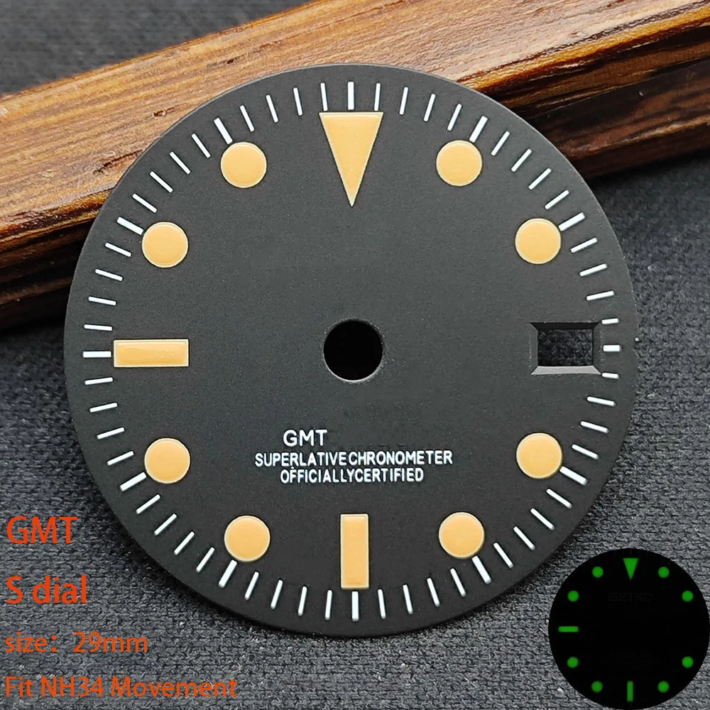 29.0mm NH34 dial S dial green luminous suitable for NH34 movements watch accessories repair tool