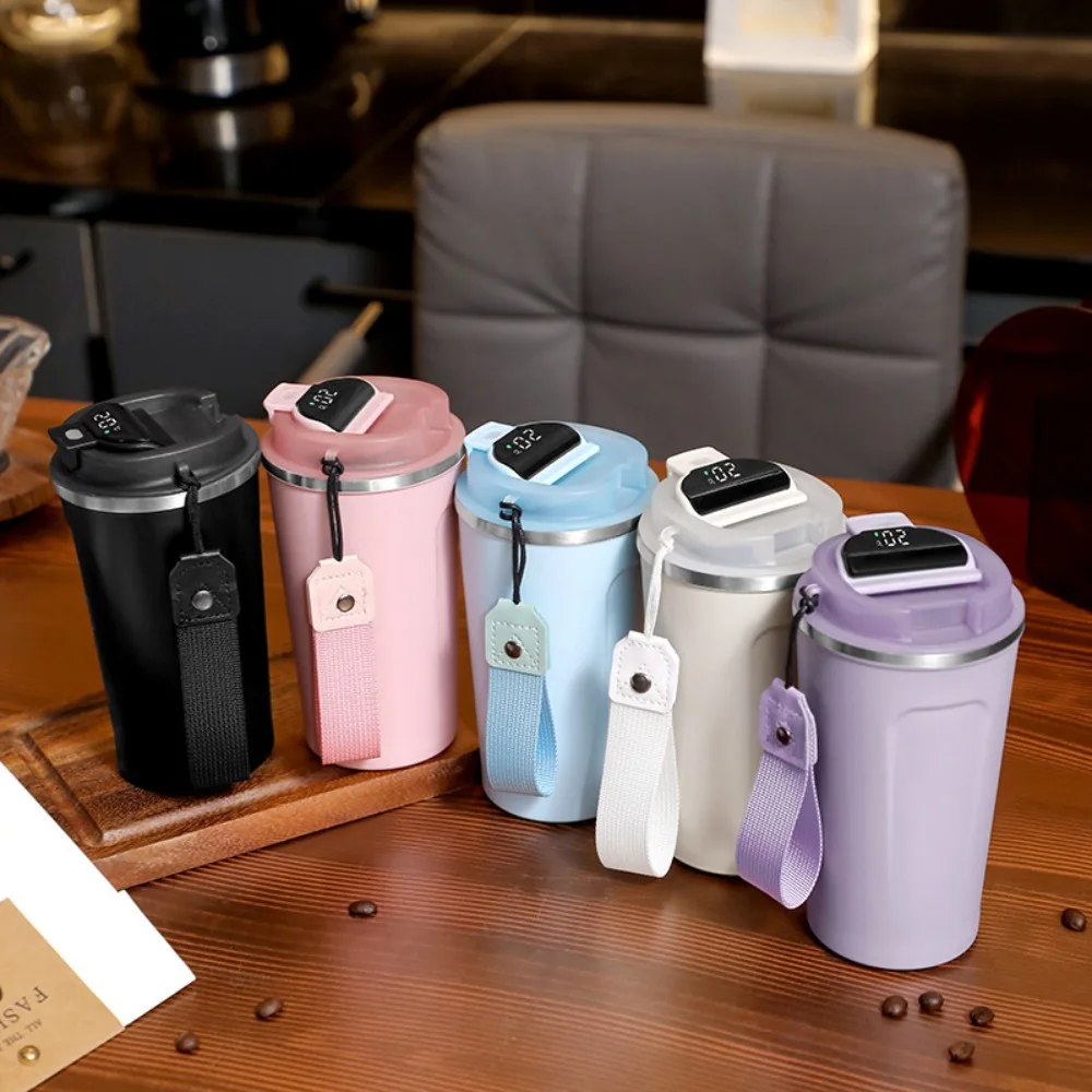 

510ml Fashion Stainless Steel Smart Coffee Tumbler with Portable Rope Temperature Display Travel Mug Intelligent Water Cup Kids