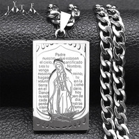 Virgin Mary Spanish Lord's Bible Verse Medal Necklace for Men Women Stainless Steel Silver Color Necklaces Jewelry N7438S05