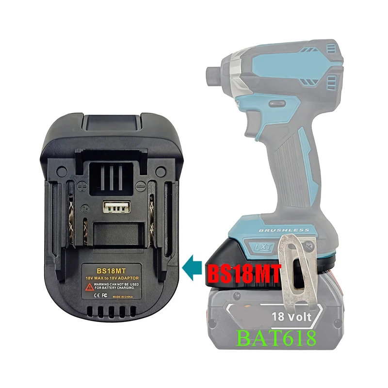 

BS18MT Battery Adapter Converter USB For Bosch 18V BAT619G/620 Batteries Convert To For Makita 18V BL1850 BL1860 Lithium Battery