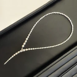 3-7mm Natural Pearl Gradient Coat Chain Gift for Women Real Pearl Beads Sexy Sweater Necklace for Fall 50cm with Universal Clasp