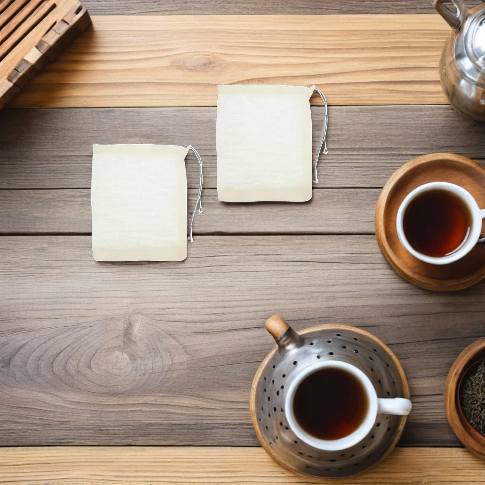 40 шт., держатель для рассыпного чая, 3,93x3,14 дюйма, муслиновые фильтр-пакеты на шнурке, пустой саше для специй для приготовления супа, многоразовый мешочек для заваривания