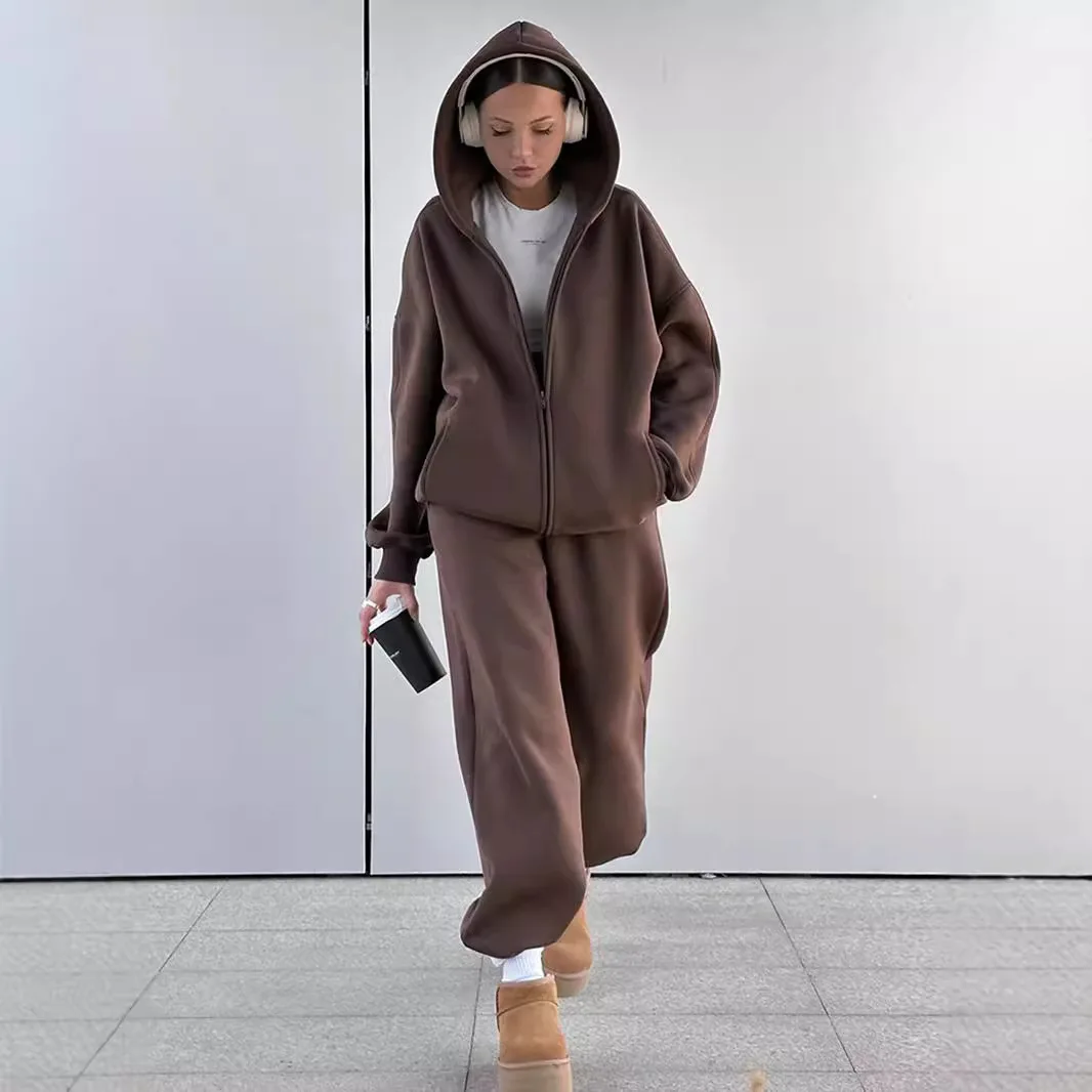 

Women's Suit Solid Color Hooded Cardigan Sweatshirt Elastic Pants Two-piece Set Matching Sets Casual Fashion Sports Pant Sets