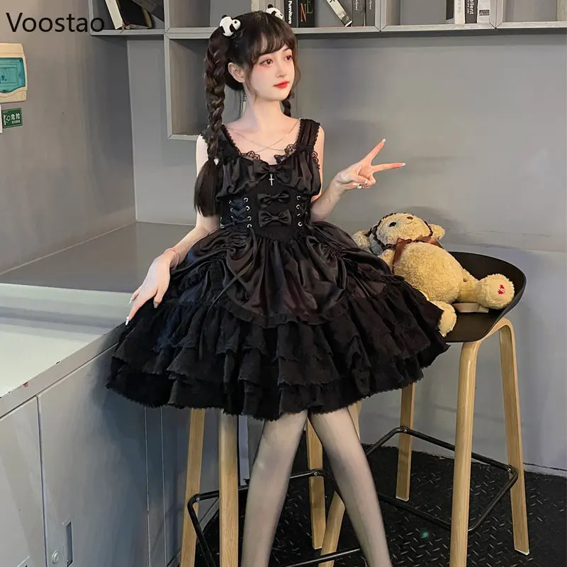 Vintage Gothic Lolita Dress Women Victorian Punk Slim Bandage Princess  Party Dresses Girls Cute Metal Cross Bow Evening Dress - AliExpress  200000532
