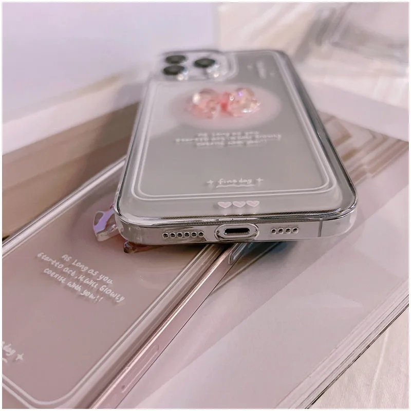 Korean 3D Bow Clear Soft Case For Samusng Galaxy S24 Ultra S22 S23 Plus S20 FE A55 A54 A35 A14 A33 A52 Cute Transparent Cover