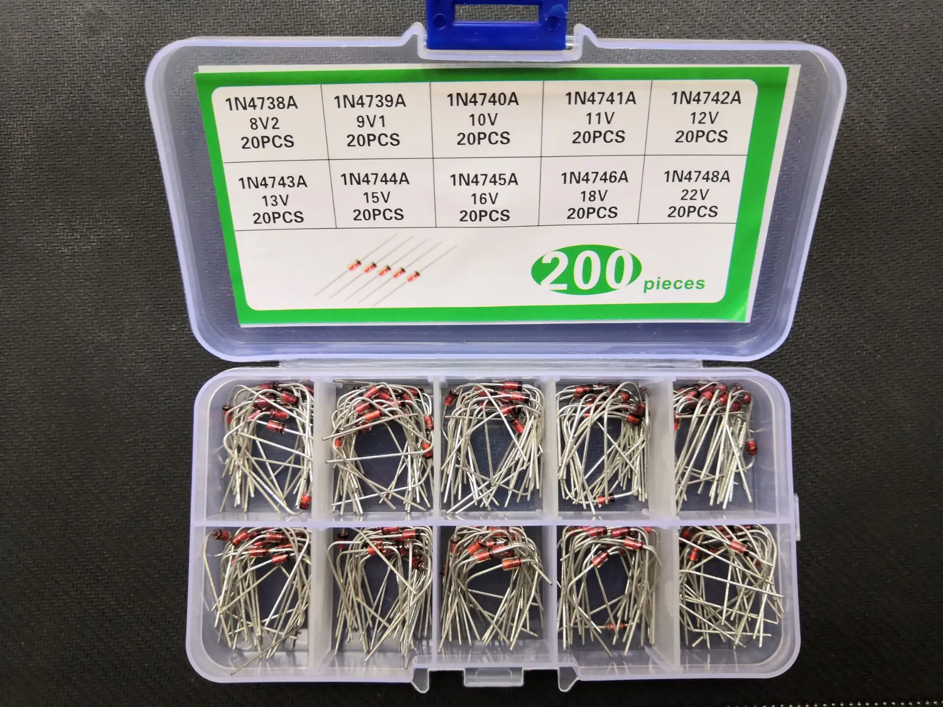 10 Values Zener Diode Kit 1n4738~1n4748 1W  1n/4739a/4740a/4741a/4742a/4743a/4744a/4745a/4746a 8.2/9.1/10/11/12/13/15/16/18/22/v