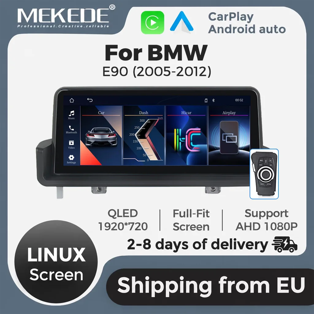 MEKEDE Linux-System 10,25-Zoll-Multimedia-Display mit kabellosem CarPlay und Android Auto für BMW E90 Originalfahrzeug ohne Display 2005-2012