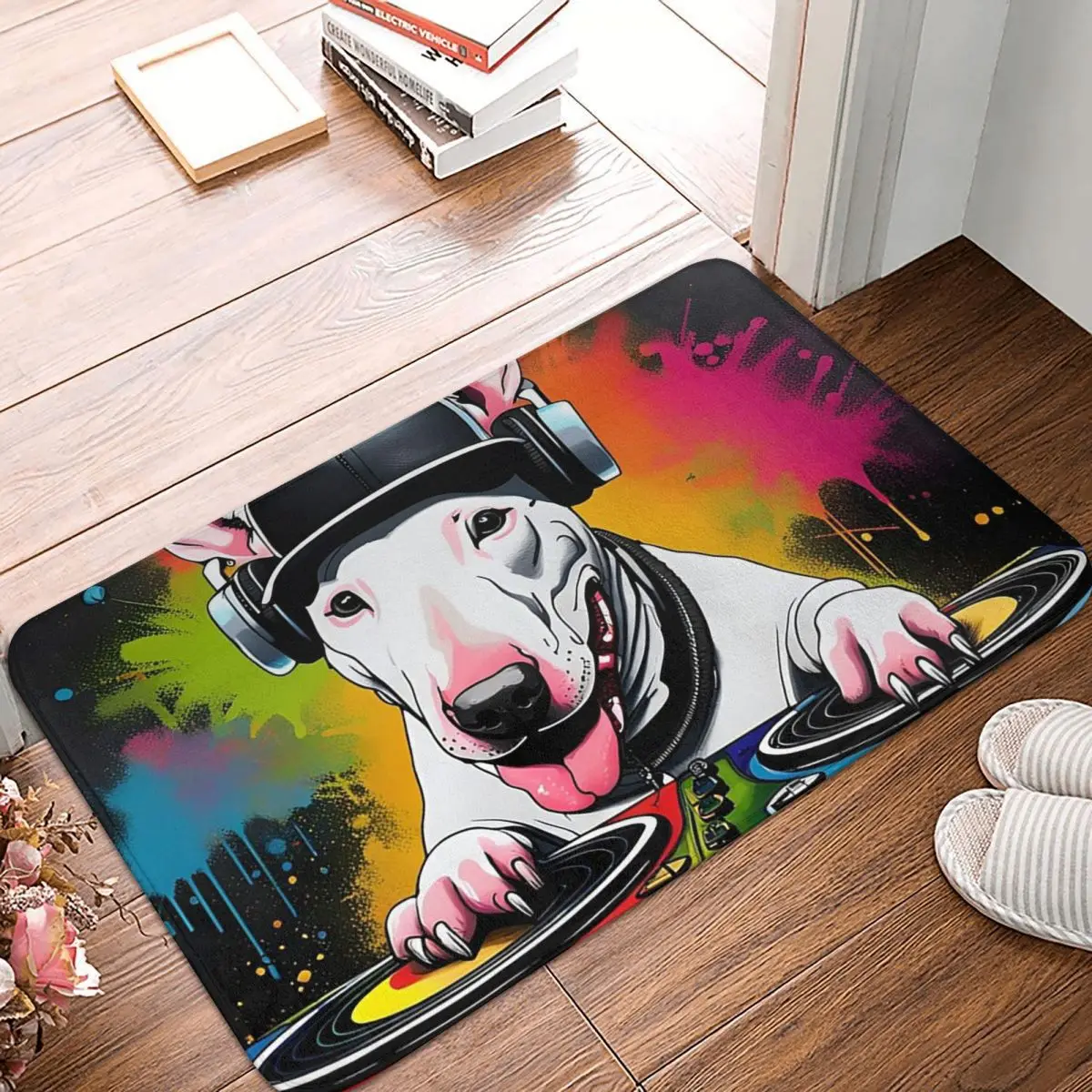 English Staffordshire Bull Terrier Dog DJ Non-slip Doormat Floor Mat Carpet Rug for Kitchen Entrance Living room Footpad Mats