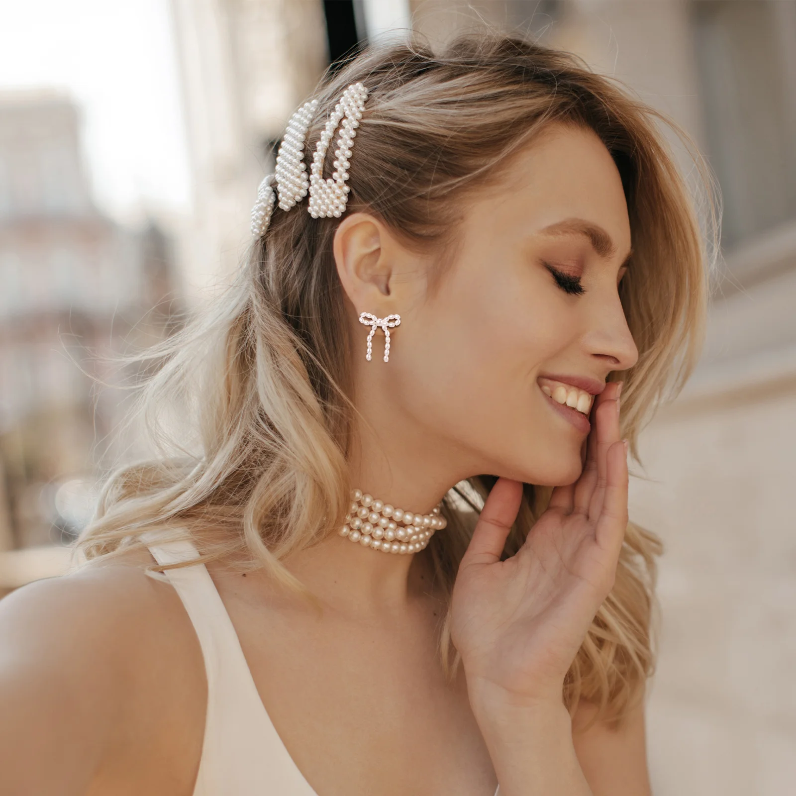 

1Pair Pearl Bow Earrings Drop Style Dangle Earrings for Women Wedding Banquet Versatile Statement Jewelry Bow Jewelry