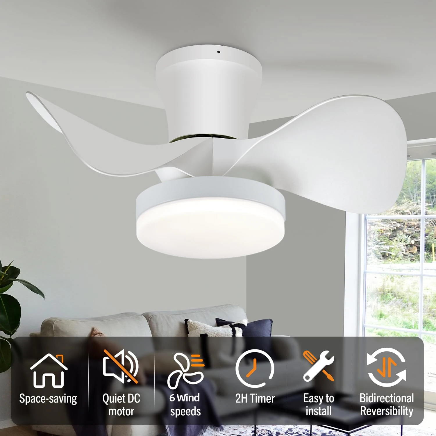 Jelena Ceiling Fan Lights Smart 3-blade Industrial Ceiling Fan Light with Remote Control 6-speed Reversible Quiet Fan for Home
