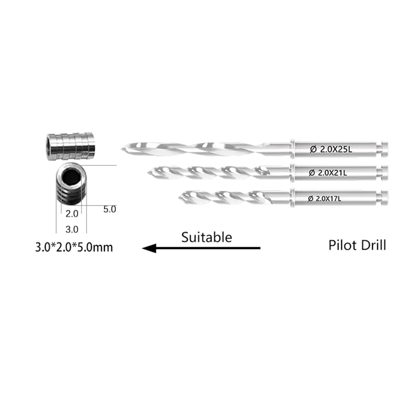 φ2.0 Guided Twist Drill Tapered 17/21/25mm Pilot Drill Guide Sleeve Digital Guided Guide Sleeves