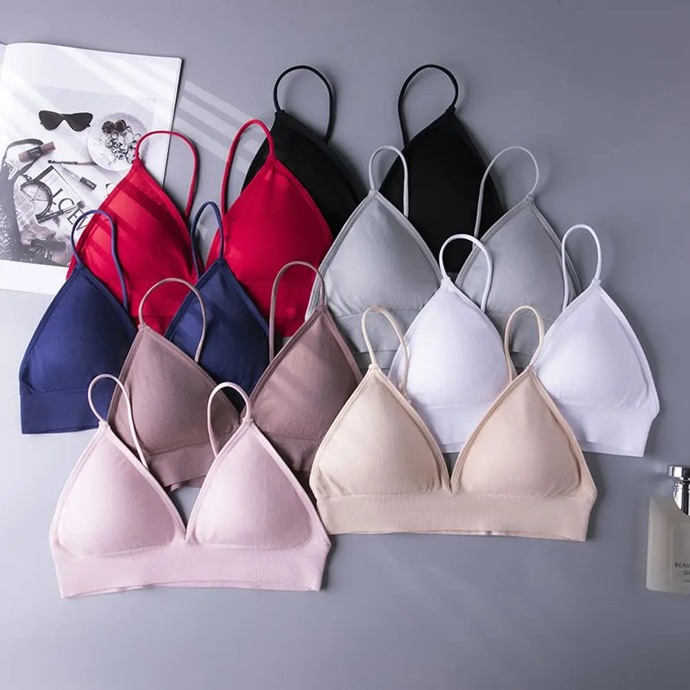 Breathable Boneless Triangle Cup Seamless Sports Bra Deep V  Bralettes Fitness Yoga Top Women Crop Top