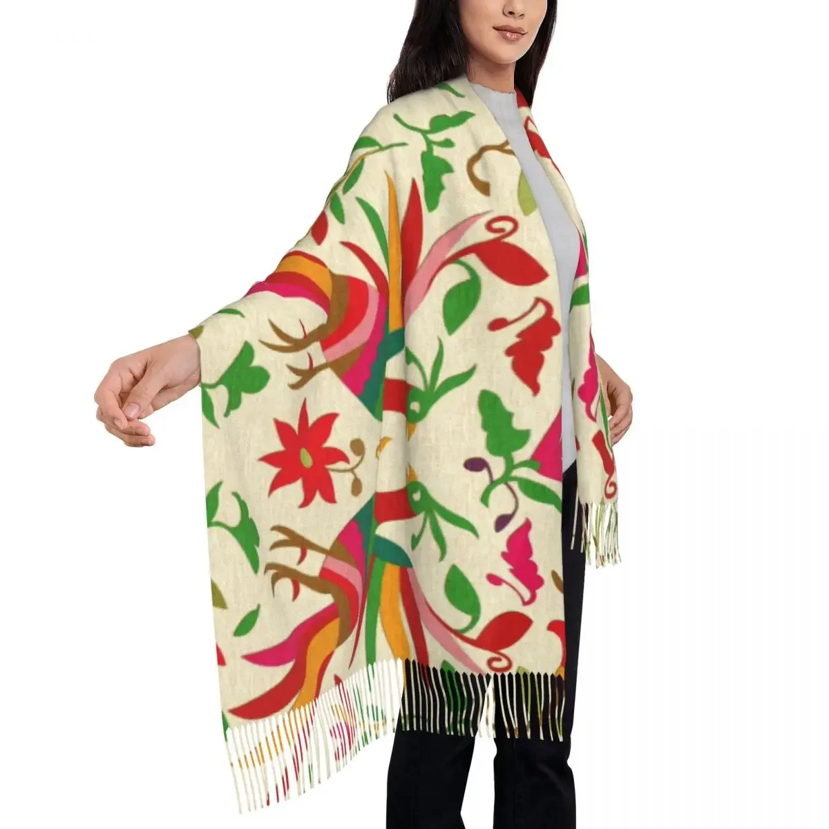 Bufanda con bordado de flores mexicanas y pájaros otomi con estampado personalizado para hombre y mujer, bufandas de invierno y otoño, chales con textura Floral popular