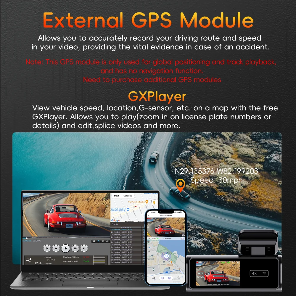 Plinader Dash Cam WIFI GPS Mini CAR DVR أمامي 4K وخلفي 1080P عدسة مزدوجة صندوق أسود كاميرا غرفة للرؤية الليلية 24H شاشة ركن السيارة #4