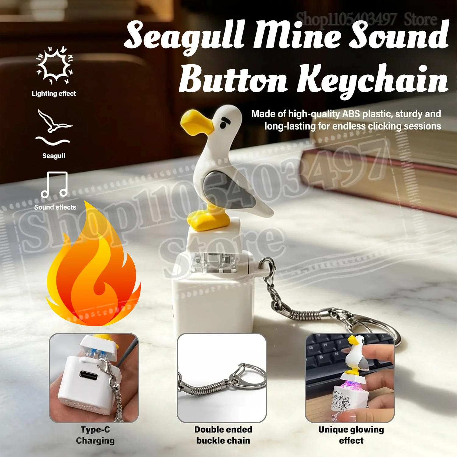 New Mine Bird Voice Keys Luminous Electronic Pendant Keyboard Decompression Sound Little Seagull Creative Keychain USB Model