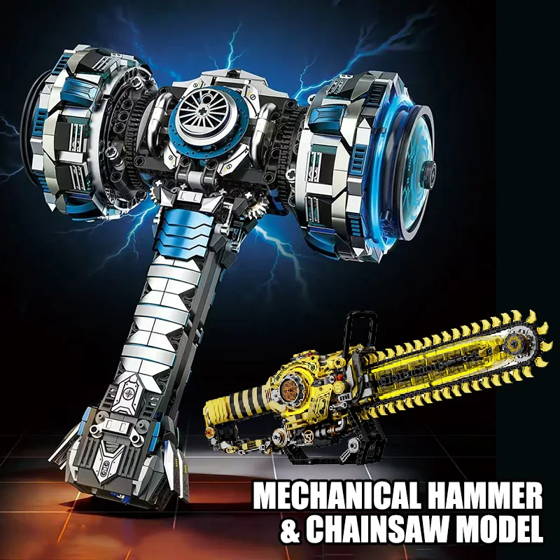 Kreatives Mechanisches Hammer-Kettensägen-Modell Baustein-Set MOC Montage Technische Hämmer Bausteine Spielzeug für Erwachsene Jungen Geschenke