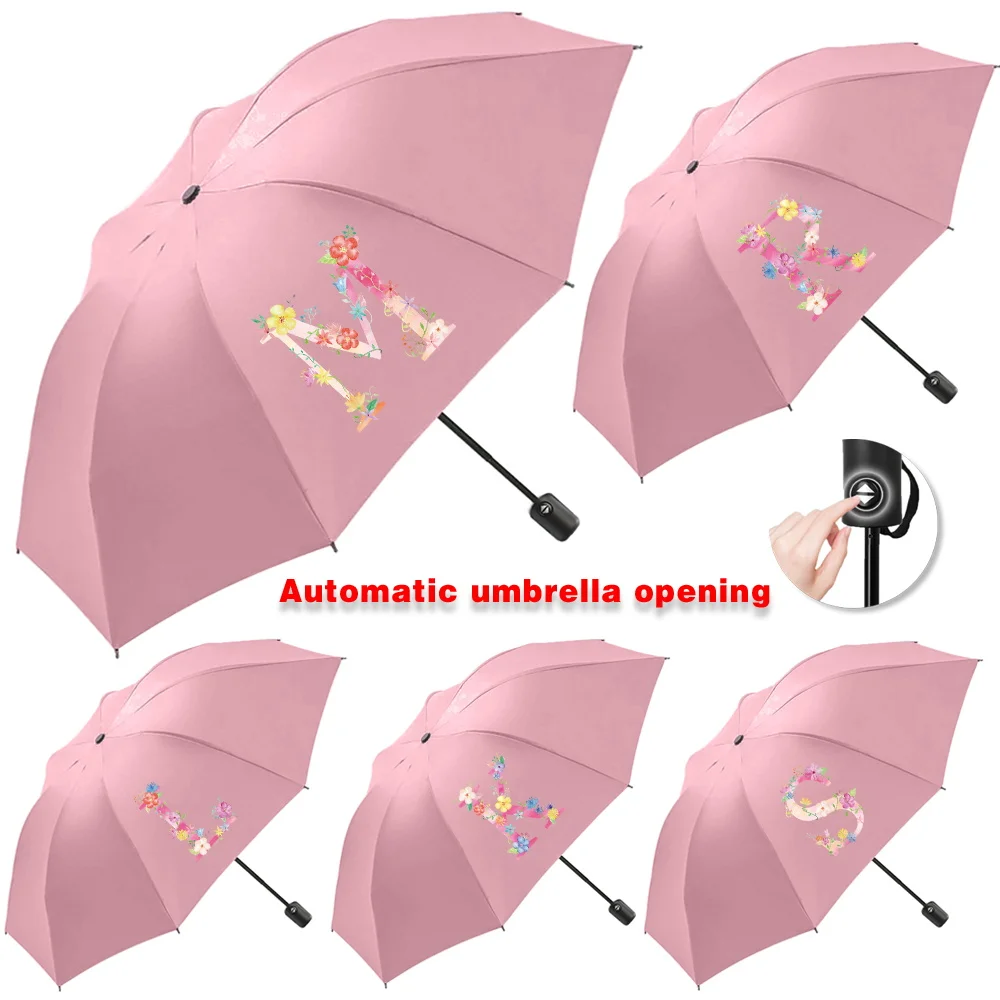 

Sunshade Sunscreen Rain Umbrellas UV Automatic Umbrella Travel Essentials Cute Print Outdoor Picnics Hiking Tours Pink Letter