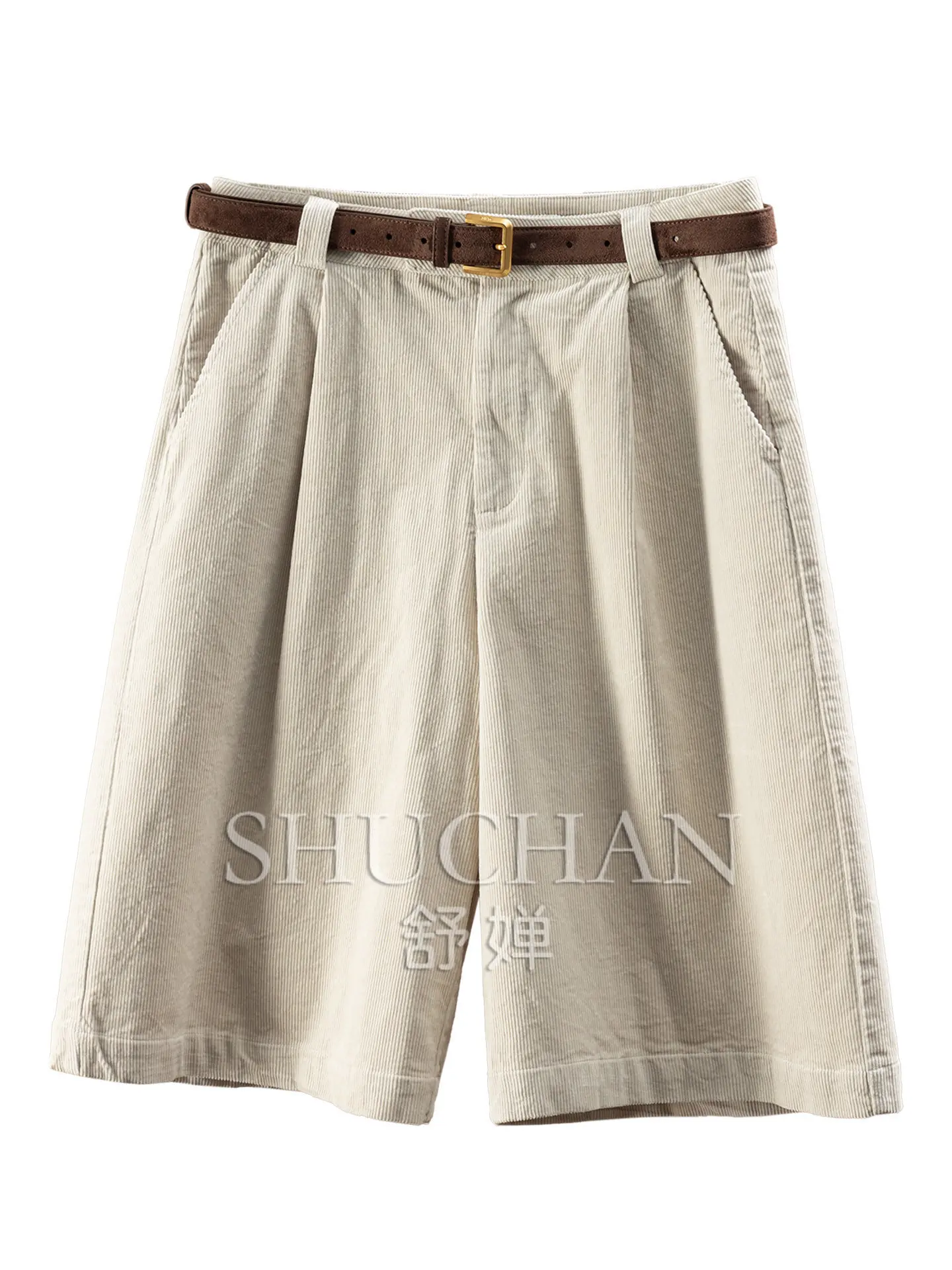 Pants High-waisted Corduroy Cotton Straight Wide-leg Five-point Pants Women's 61G3 Pantalones De Mujer