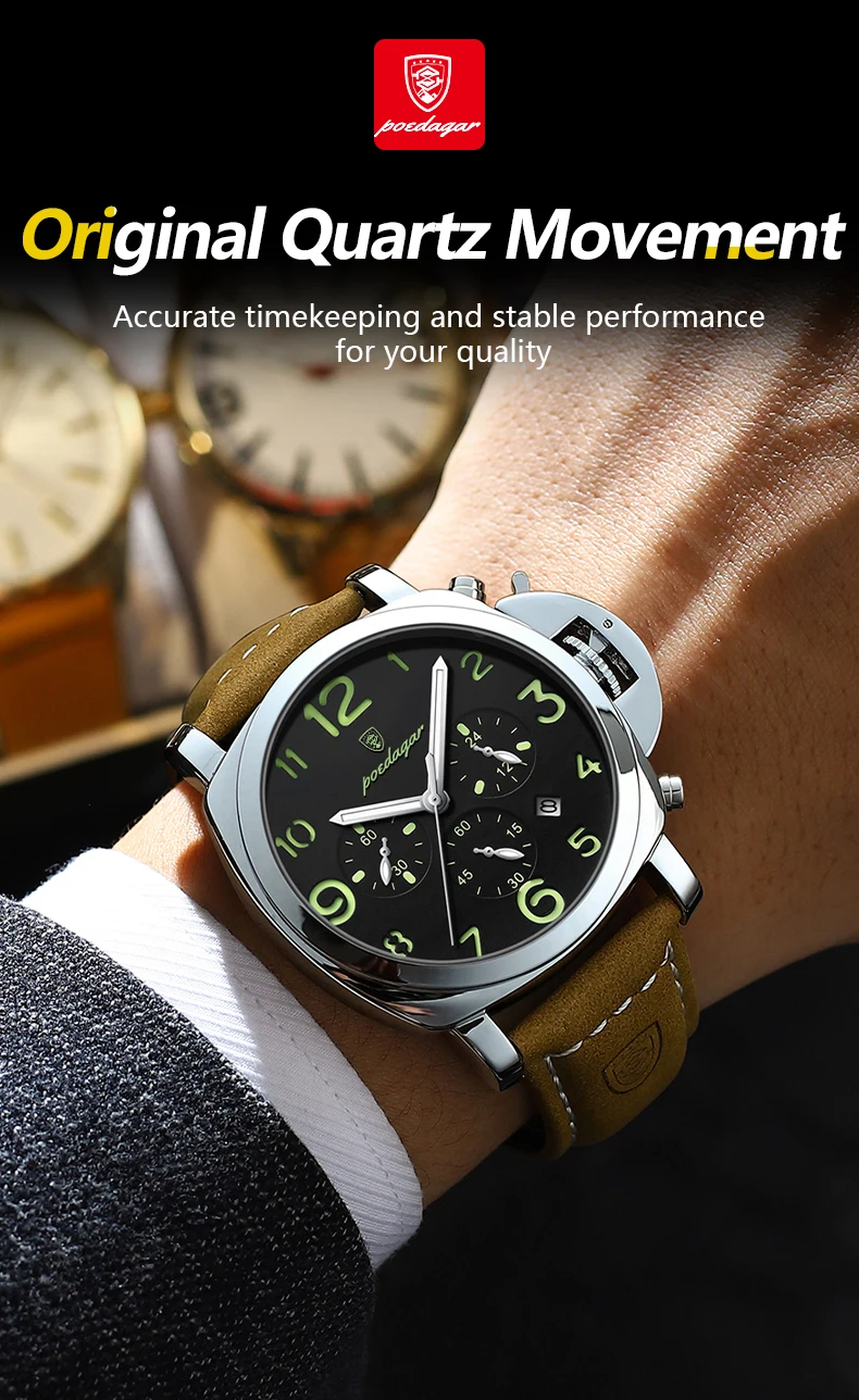 POEDAGAR Mode Luxus Männer Armbanduhr Wasserdicht Leucht Chronograph Datum Mann Uhr Einzigartige Sport Leder Quarz herren Uhren – Detail 6
