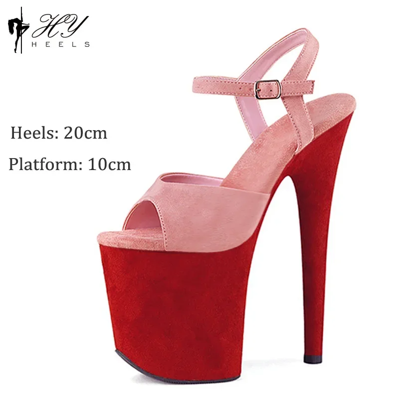 20cm Popular Stripper Pole Dance Sandals Suede Platform High Heels Sexy Sandals Women Shoes Summer Strips Sandals Female Shoe